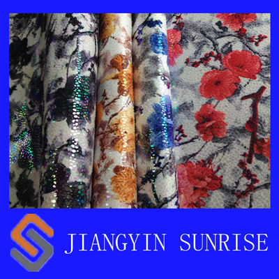 Environmental Knitted Microfiber Synthetic Leather With Flowers Printing