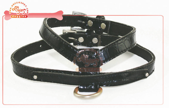 Durable faux leather black dog harness and lead / adjustable dog harness